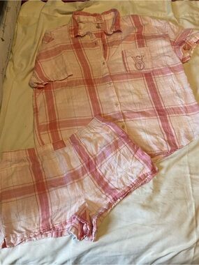 Victoria's Secret Pink and White Plaid Cotton Pajama Set
